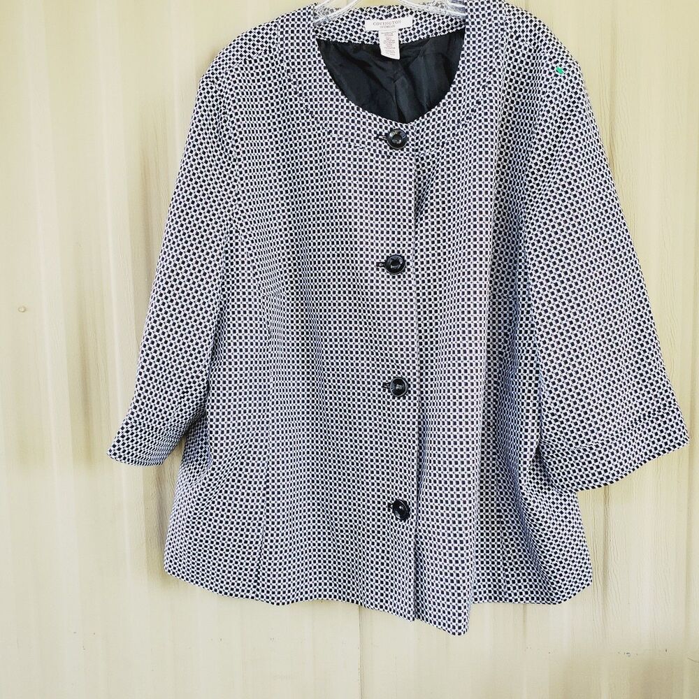 COVINGTON Career Professional Jacket Blazer Black & White Houndstooth 24-26W